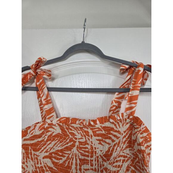 Sincerely Jules Orange Palm Leaf Tiered Cutout Ties Maxi Sundress, Women's Large - Picture 3 of 14